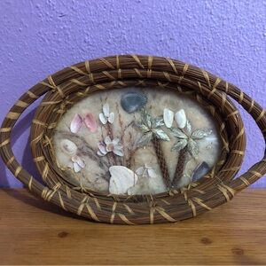 Vintage Seagrass and shells art tray
